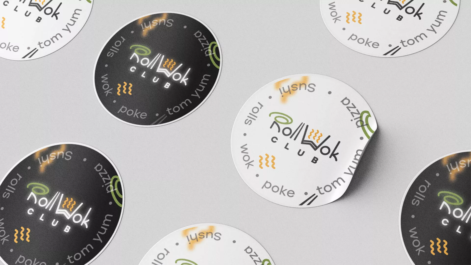 Разработка наклеек для суши-бара «Roll Wok Club» в Купино